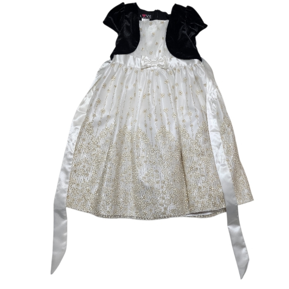 Love Sparkle 👗 White w/ Black with Gold Accents Dress Size 14